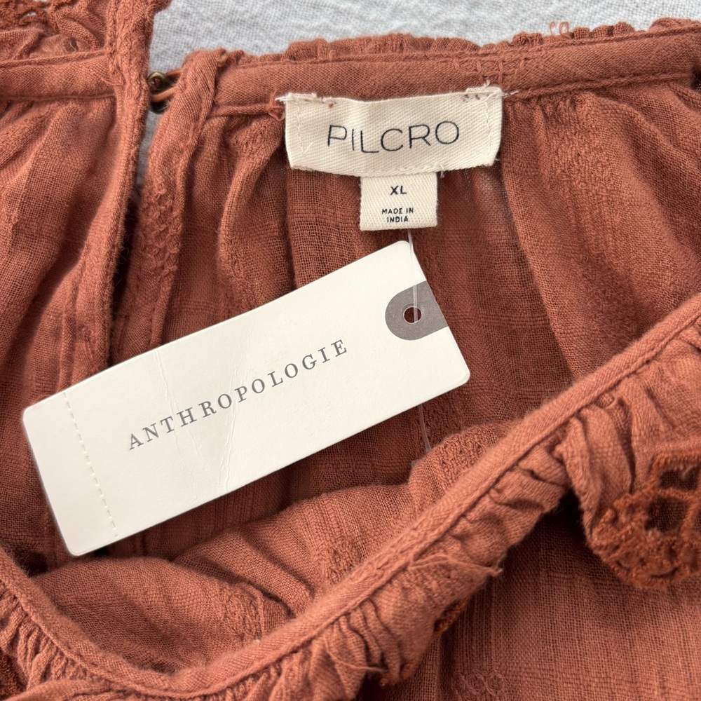 Anthropologie Pilcro Bubble Blouse NWT Rust Cotton Long-Sleeve Victorian XL - Picture 10 of 12
